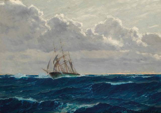 海中帆船古典油画装饰画