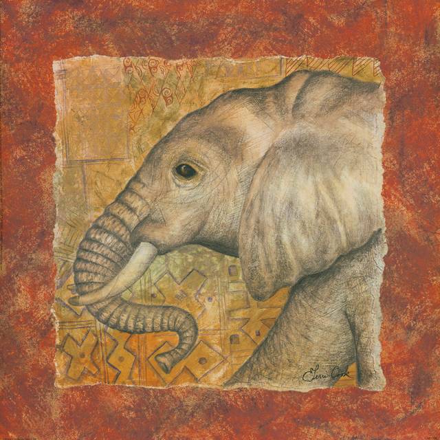 手绘复古大象装饰画