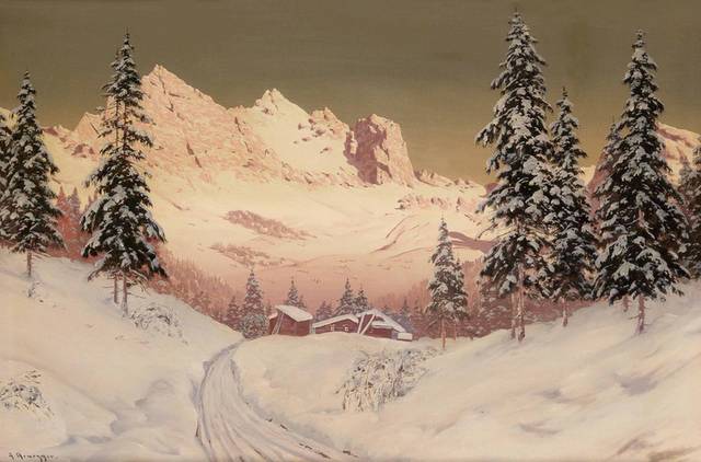 雪中山林油画装饰画