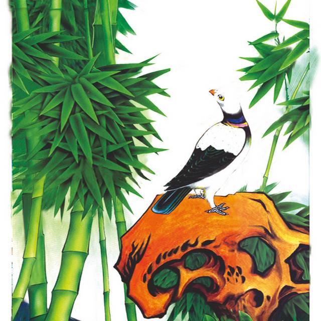 竹子与白鸟工笔画