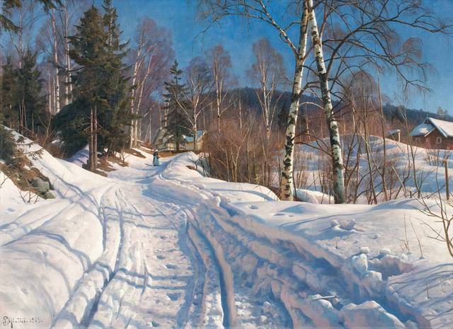 雪后小路古典油画装饰画