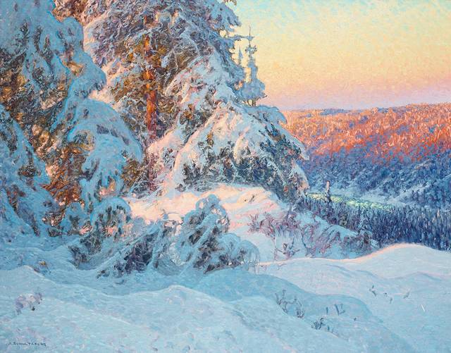 雪后的树木古典油画装饰画
