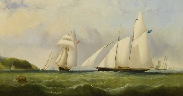 航行的白帆船古典油画装饰画