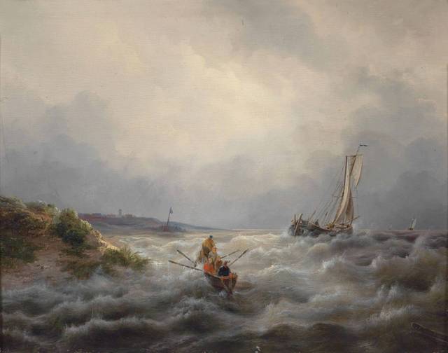 浪中的小舟古典油画装饰画