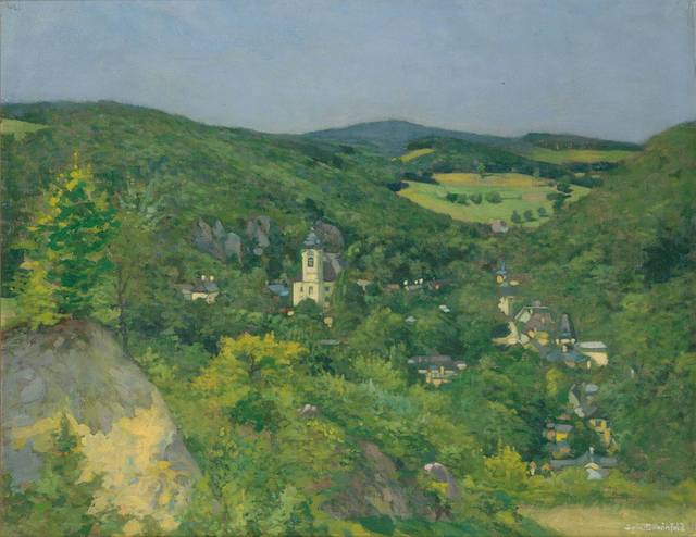 绿色山林古典油画装饰画