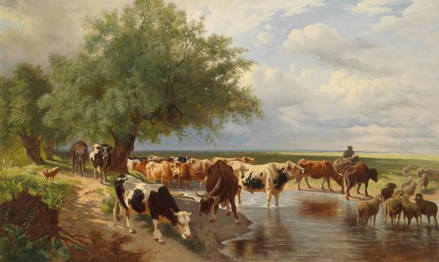 牛羊古典油画装饰画