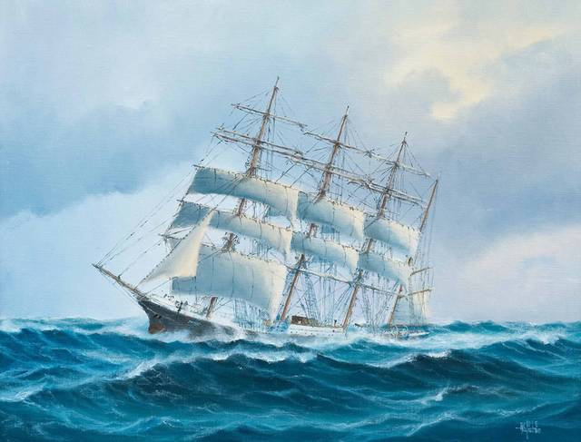 航行的帆船古典油画装饰画