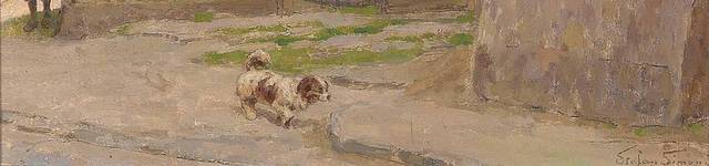 农妇与狗古典油画装饰画