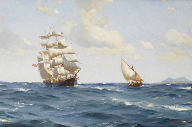 蓝色大海上的白帆船装饰画