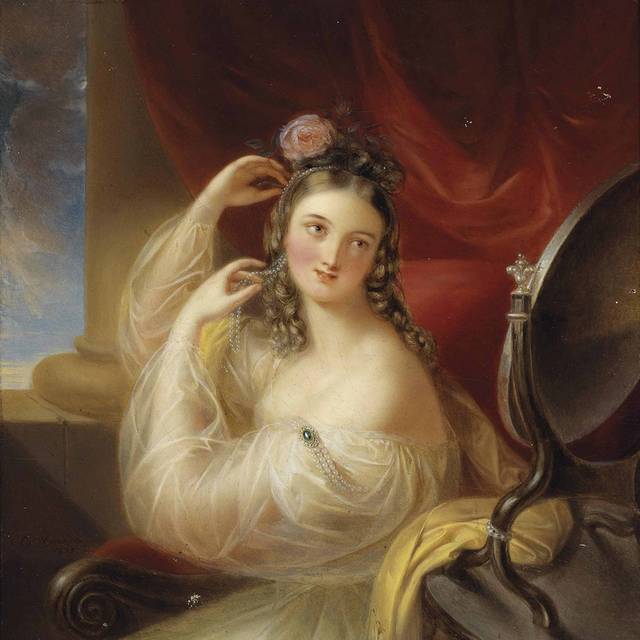 梳头发的女孩欧洲宫廷油画