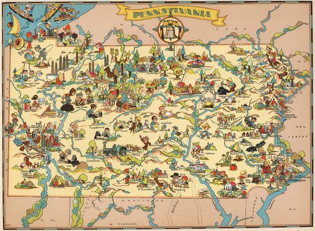 1935年出版宾夕法尼亚州地图无框画