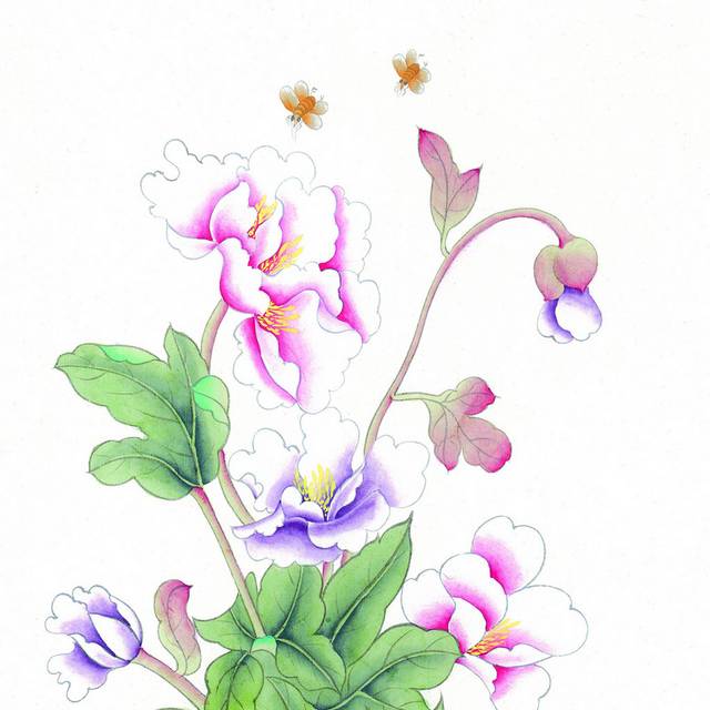 粉花紫花装饰画