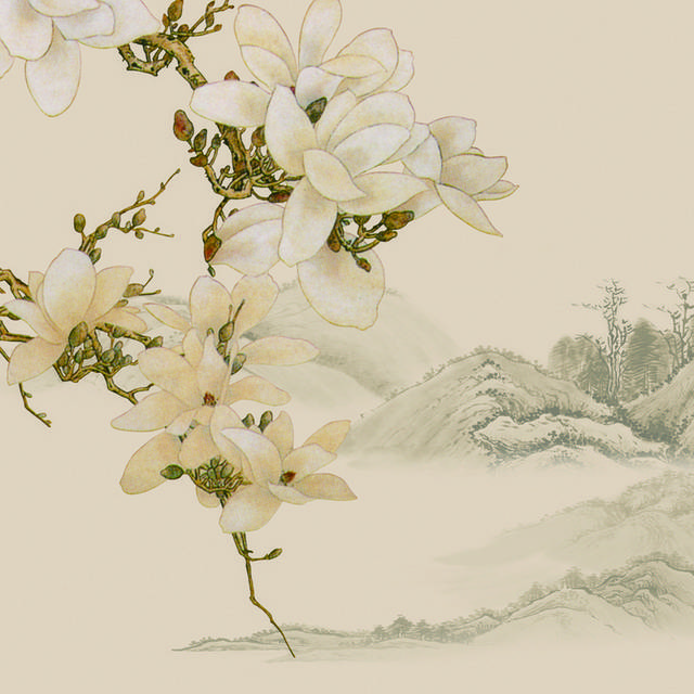蓝鸟白玉兰玄关画素材