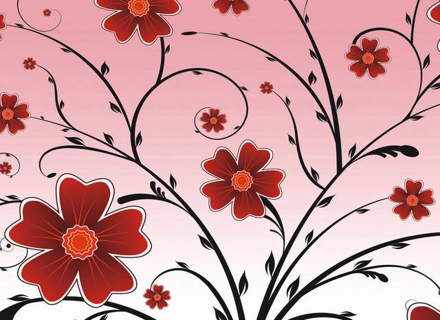 手绘红色花朵客厅装饰画