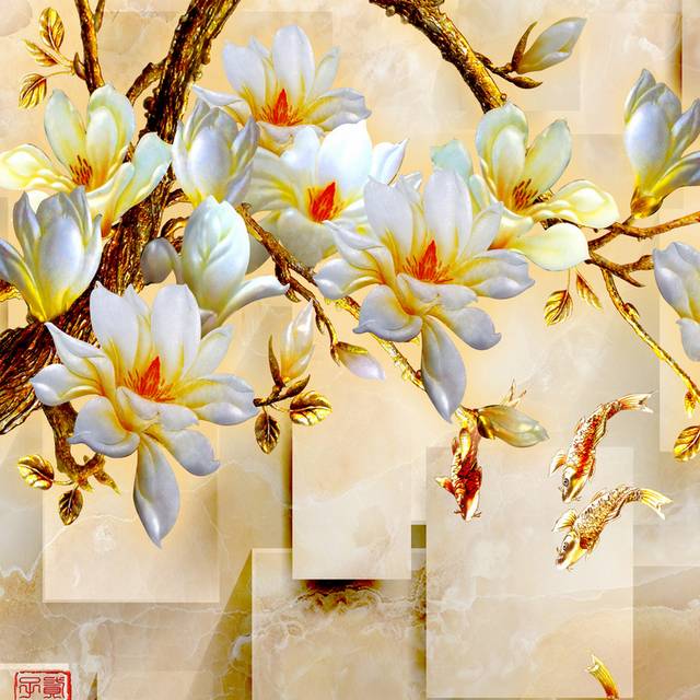 立体白金白玉兰玄关画
