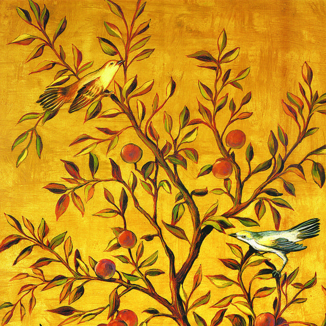 复古手绘鸟雀树果装饰画2