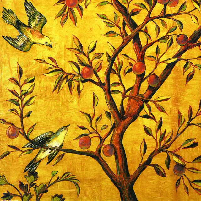 复古手绘鸟雀树果装饰画2