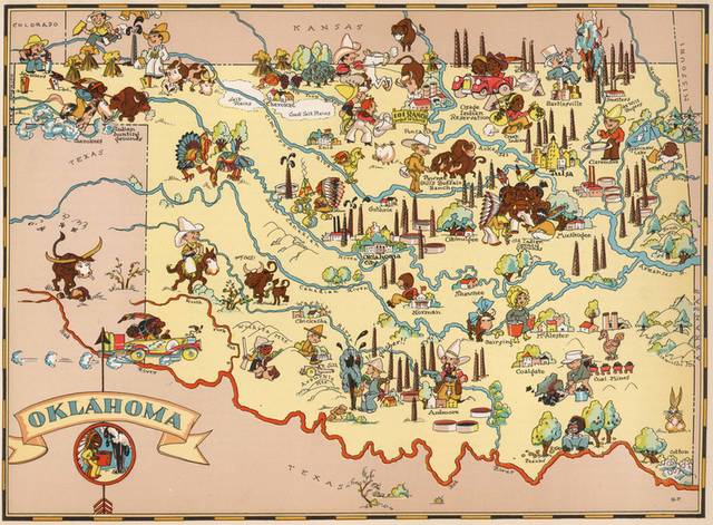 1935年出版俄克拉荷马州地图装饰画