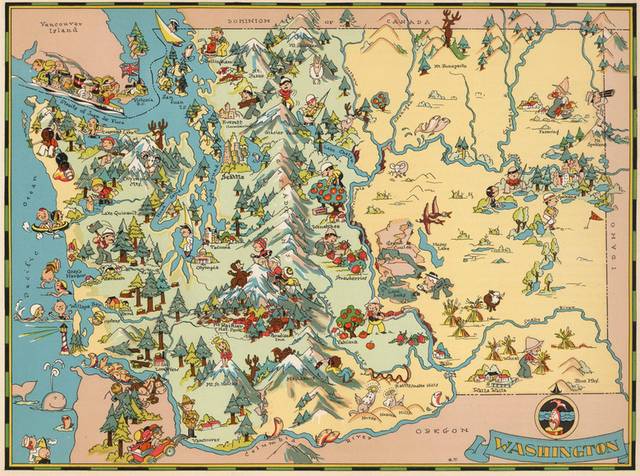 1935年出版华盛顿州地图装饰画