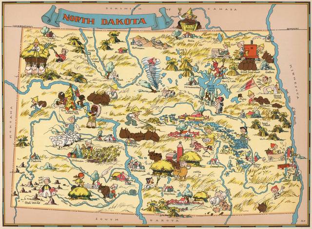 1935年出版北达科他州地图无框画