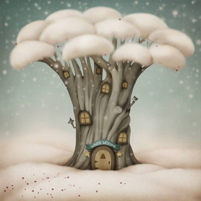 创意云朵树木装饰画