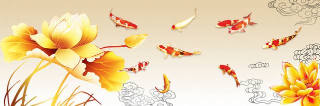 鲤鱼花开富贵装饰画