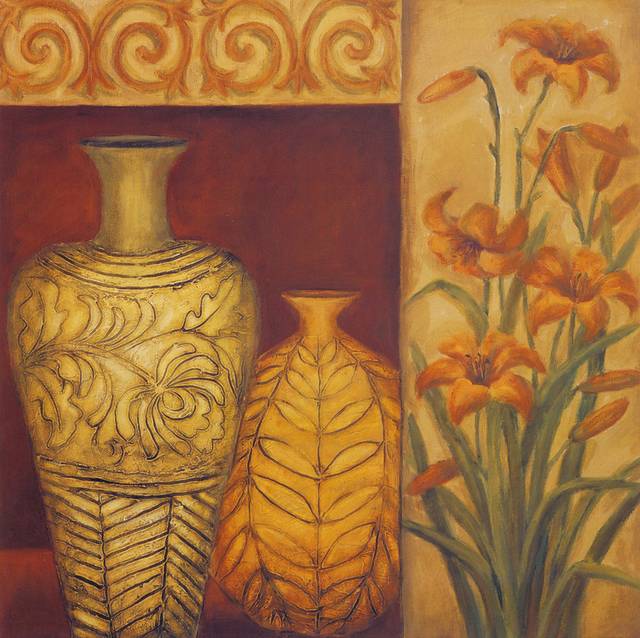复古手绘花瓶花卉装饰画