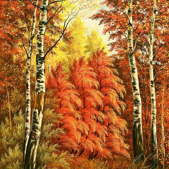 手绘秋季树林装饰画