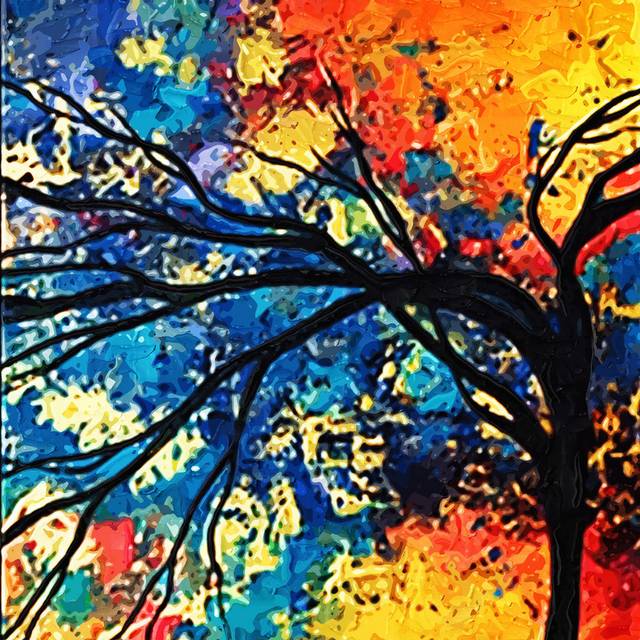 抽象彩色树木油画装饰画1
