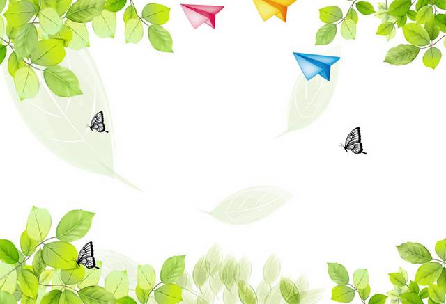 卡通绿叶纸飞机蝴蝶装饰画