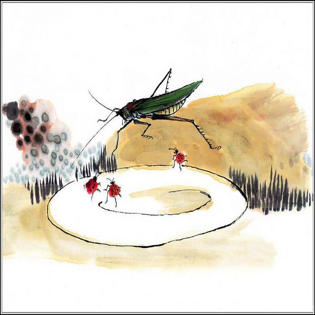蚂蚱瓢虫国画