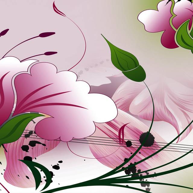 手绘线条粉色华对花藤装饰画1