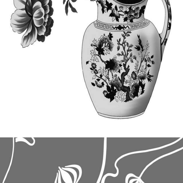 黑白瓷瓶插花装饰画2
