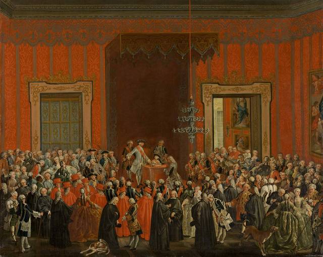 红色大厅里的贵族宫廷油画装饰画