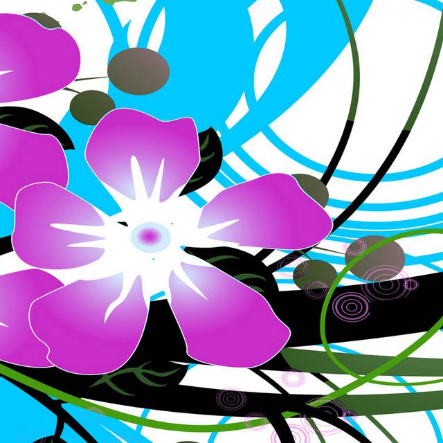 蓝绿黑线条花卉装饰画1