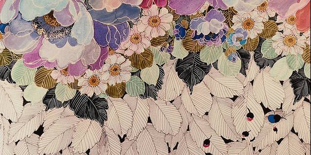 粉色花卉工笔画