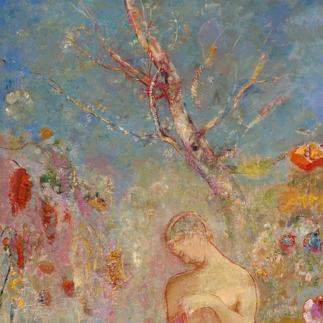 手绘花卉树木女性人物装饰画
