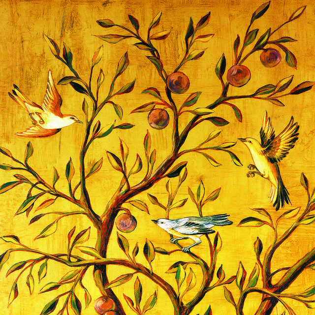 复古果树小鸟装饰画