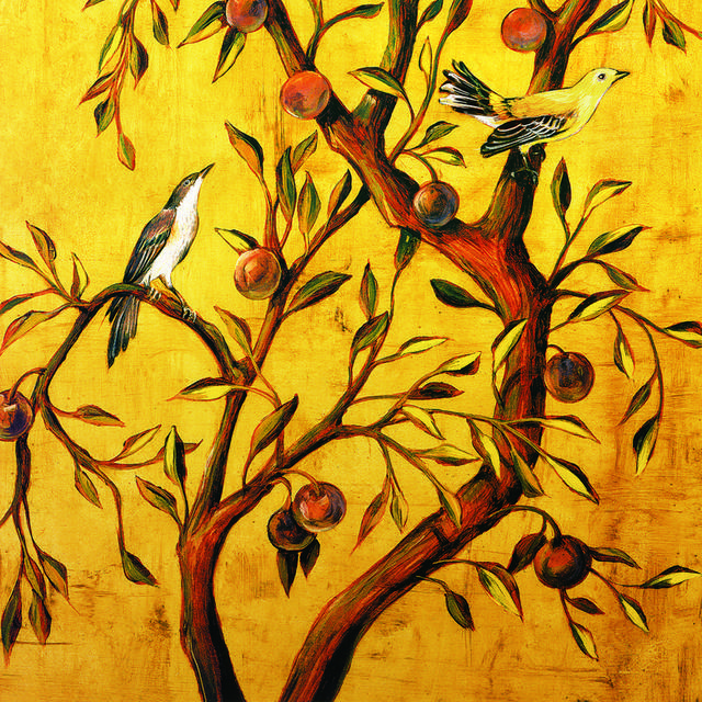 复古果树小鸟装饰画