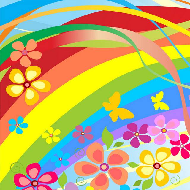 彩虹条纹缤纷花卉装饰画