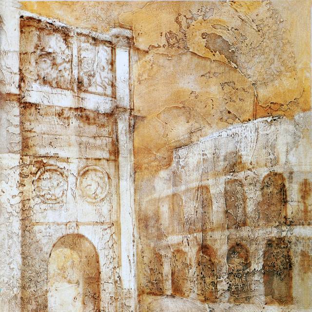 手绘白色欧式建筑装饰画