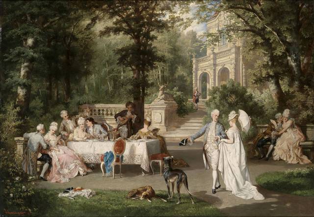 花园里的聚会欧洲宫廷油画