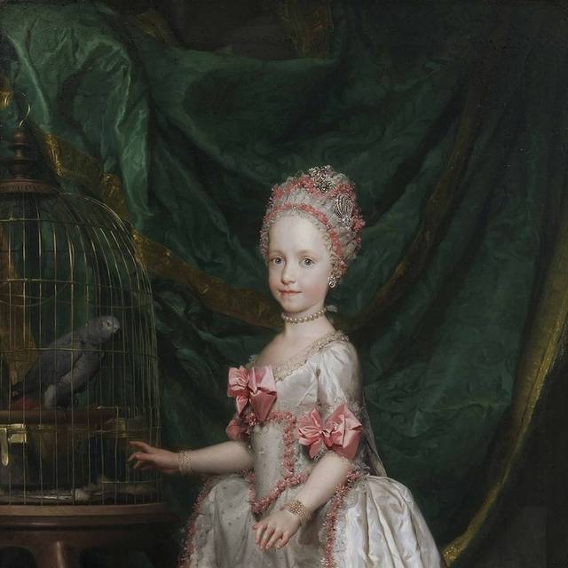 赏鸟的女孩宫廷油画装饰画