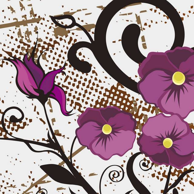 褐色泼墨黑色花藤紫色花卉装饰画