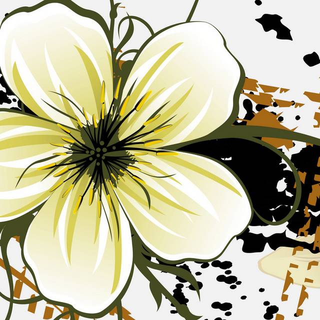 泼墨褐色线条白黄花朵装饰画1