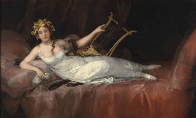 躺在床上的白裙女人宫廷油画装饰画