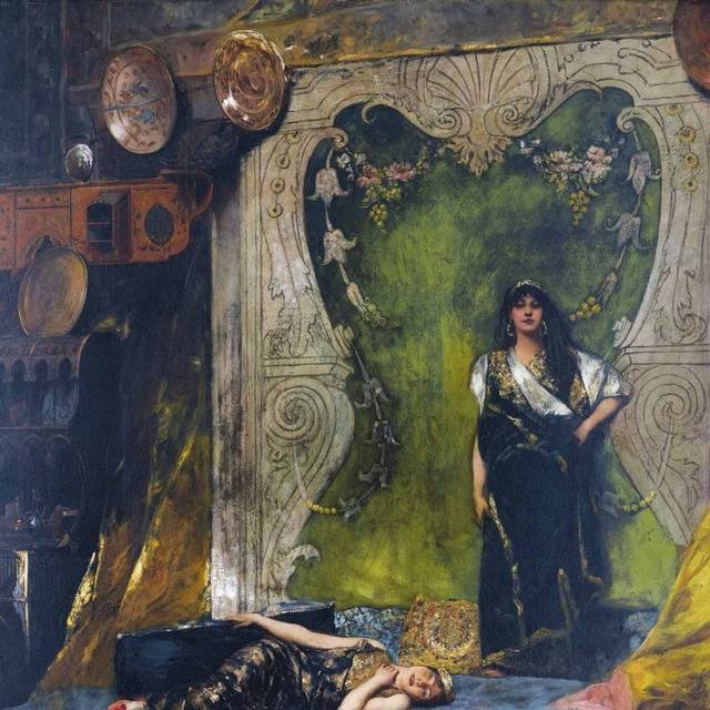 站在床上的女人宫廷油画装饰画