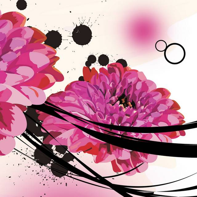 泼墨黑色线条粉色晕染花卉装饰画2