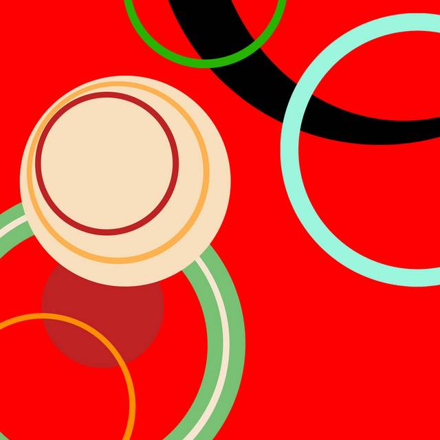 红底彩色圆圈装饰画1