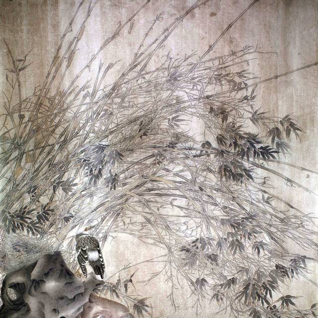 小鸟与竹子国画